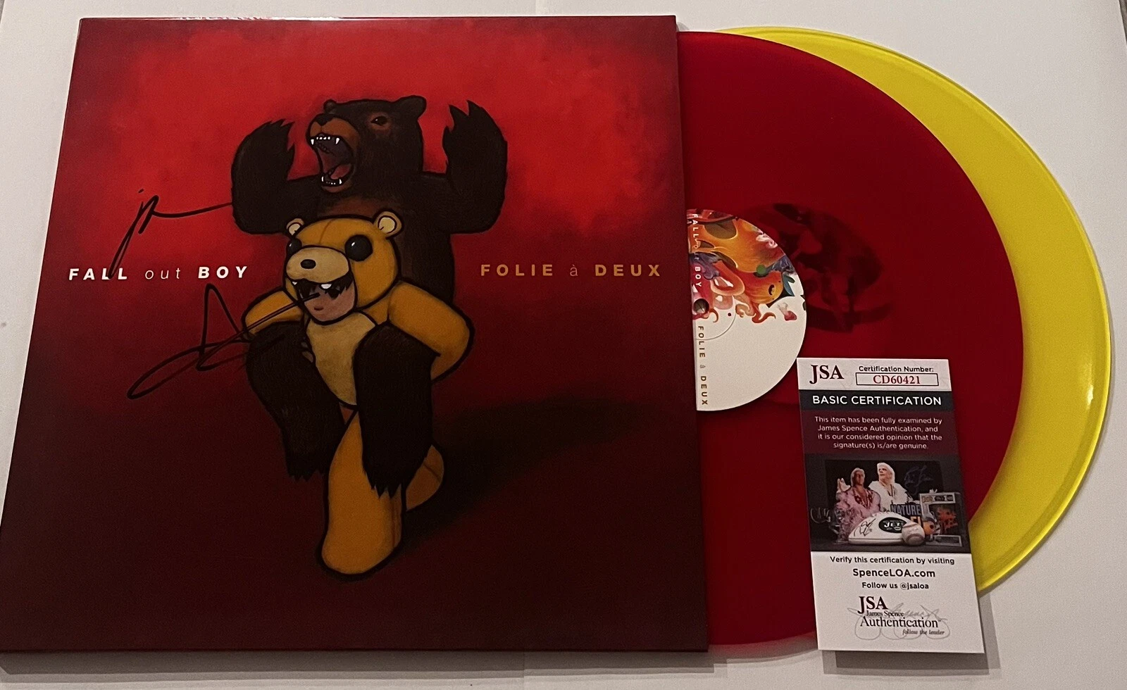 FALL OUT BOY SIGNED FOLIE A DEUX LP VINYL RECORD ALBUM PATRICK STUMP +1 JSA COA