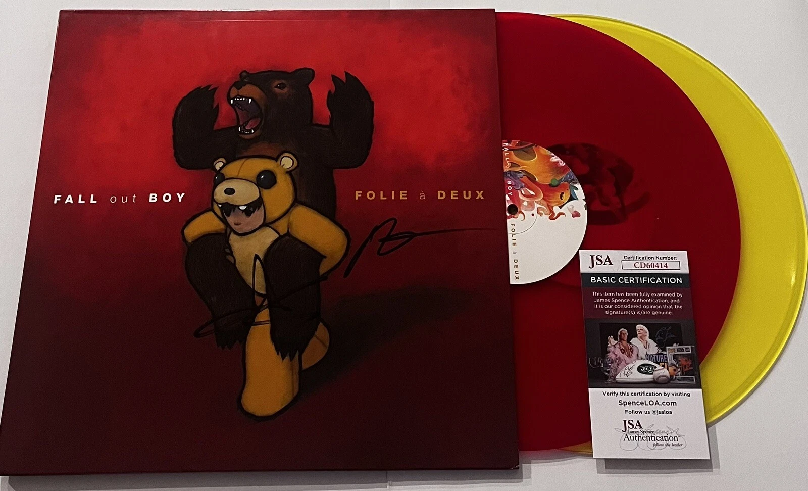 FALL OUT BOY SIGNED FOLIE A DEUX LP VINYL RECORD ALBUM PATRICK STUMP +1 JSA COA