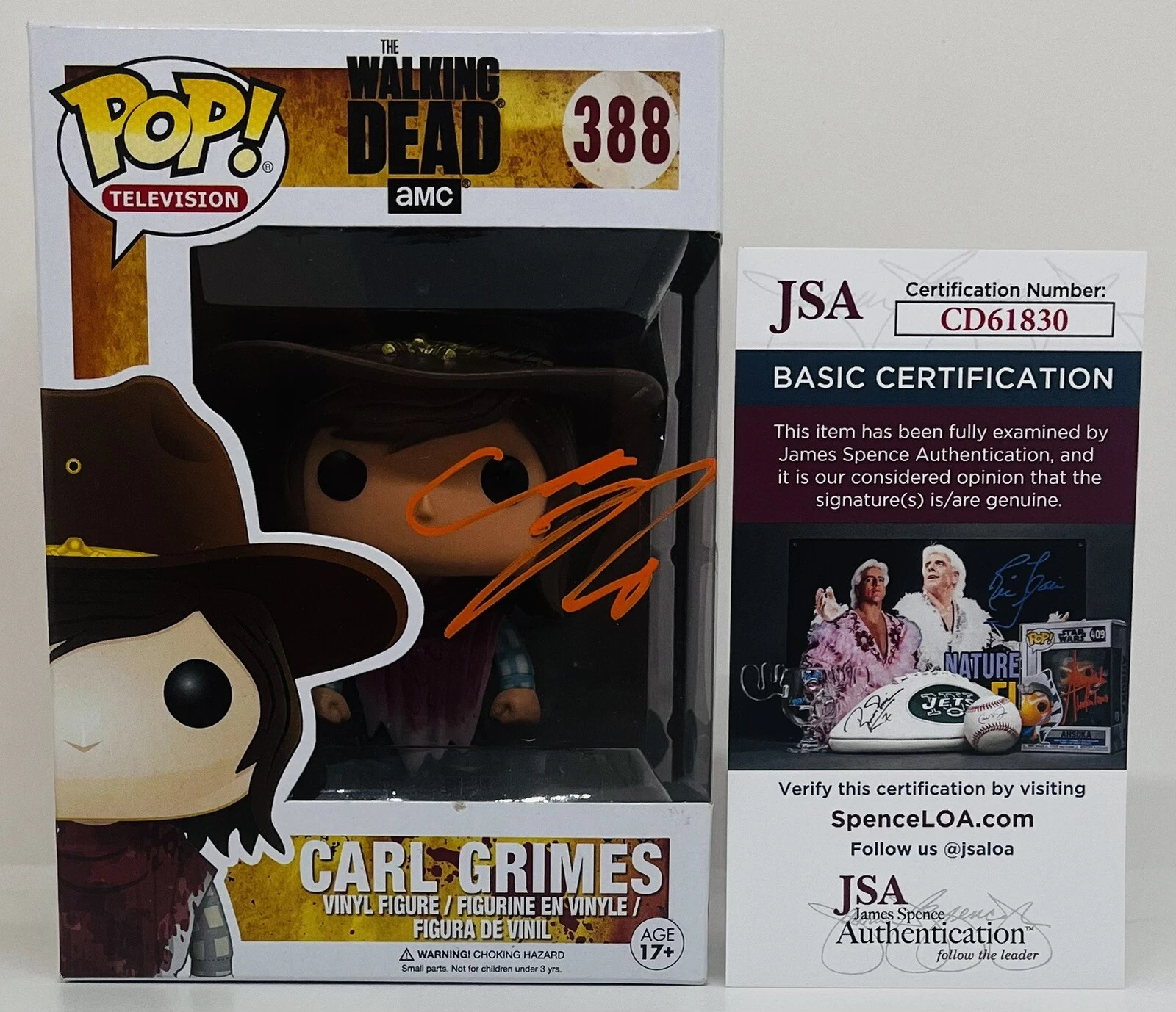 CHANDLER RIGGS SIGNED CARL GRIMES POP FUNKO FIGURE THE WALKING DEAD JSA COA