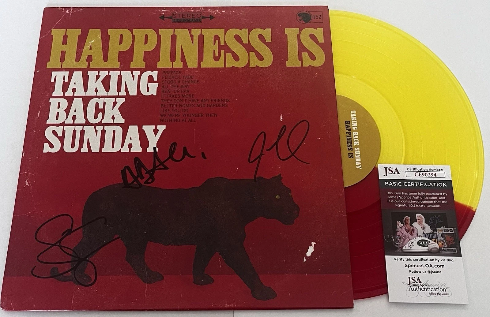 TAKING BACK SUNDAY SIGNED HAPPINESS IS LP VINYL RECORD ADAM LAZZARA +2 JSA COA