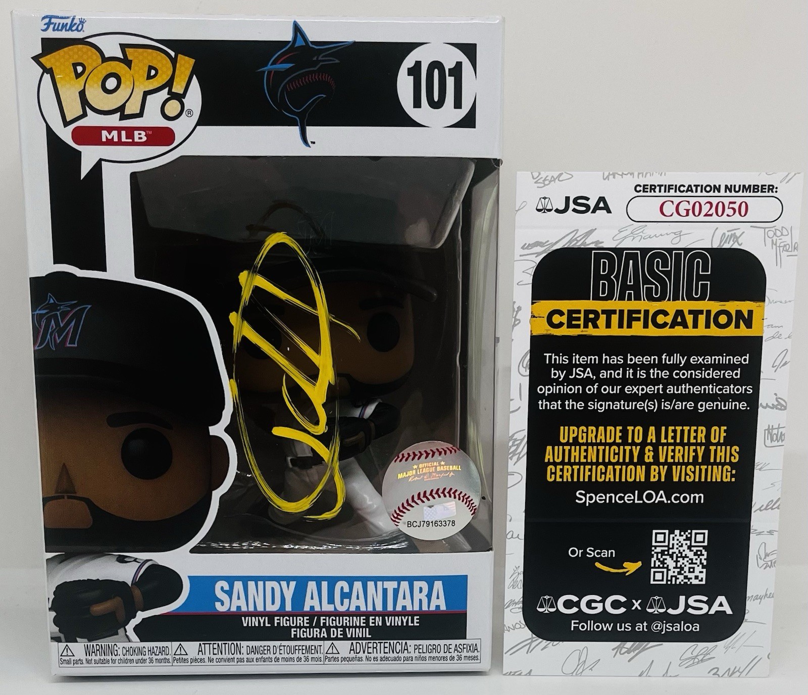 SANDY ALCANTARA SIGNED MLB POP FUNKO FIGURE MIAMI MARLINS BASEBALL JSA COA