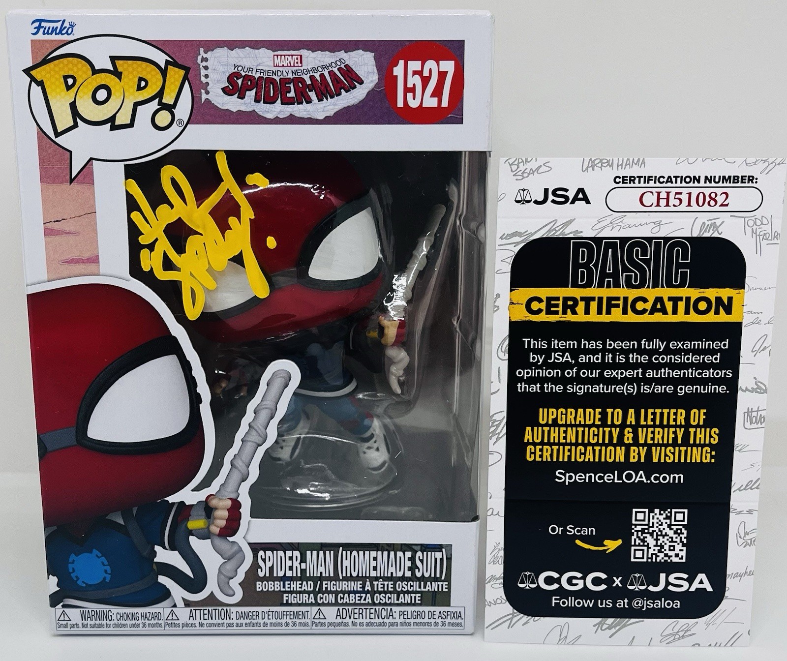 HUDSON THAMES SIGNED SPIDER-MAN POP FUNKO FIGURE FRIENDLY NEIGHBORHOOD JSA COA