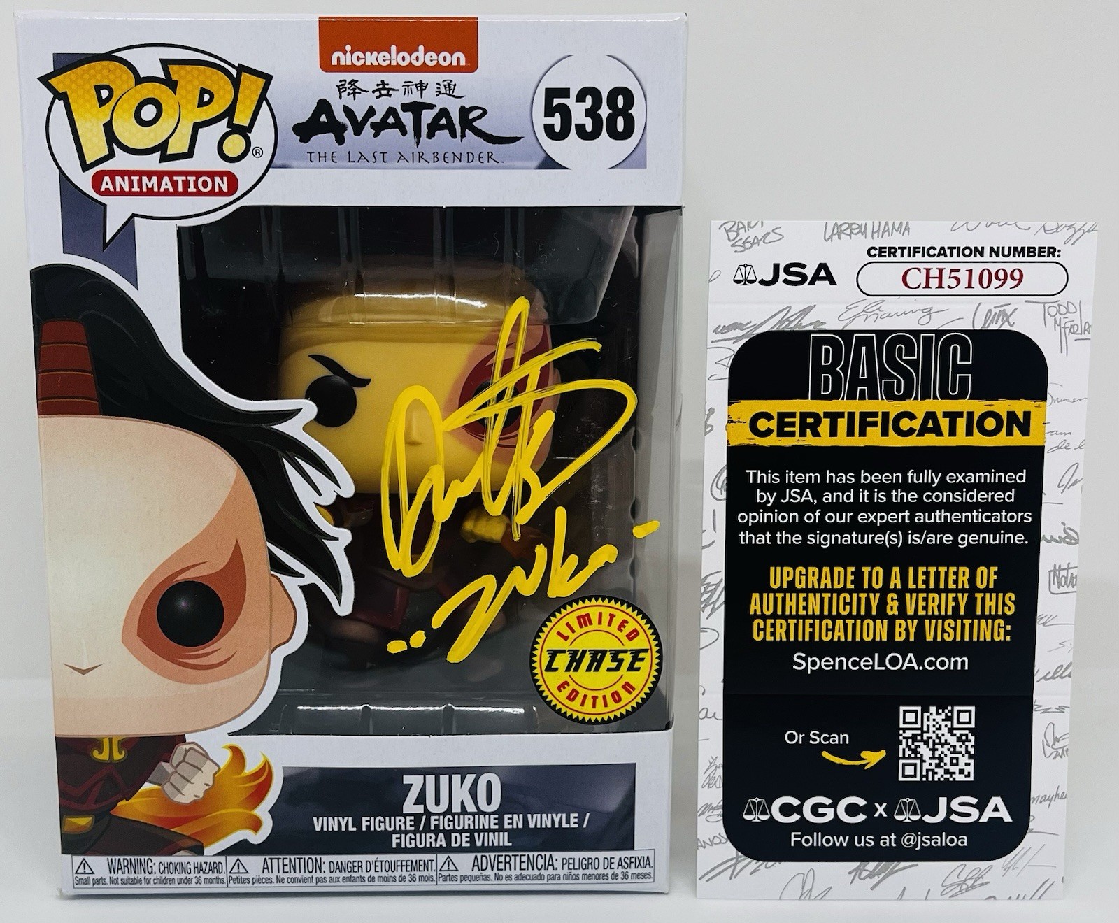 DANTE BASCO SIGNED ZUKO CHASE POP FUNKO FIGURE AVATAR LAST AIRBENDER JSA COA