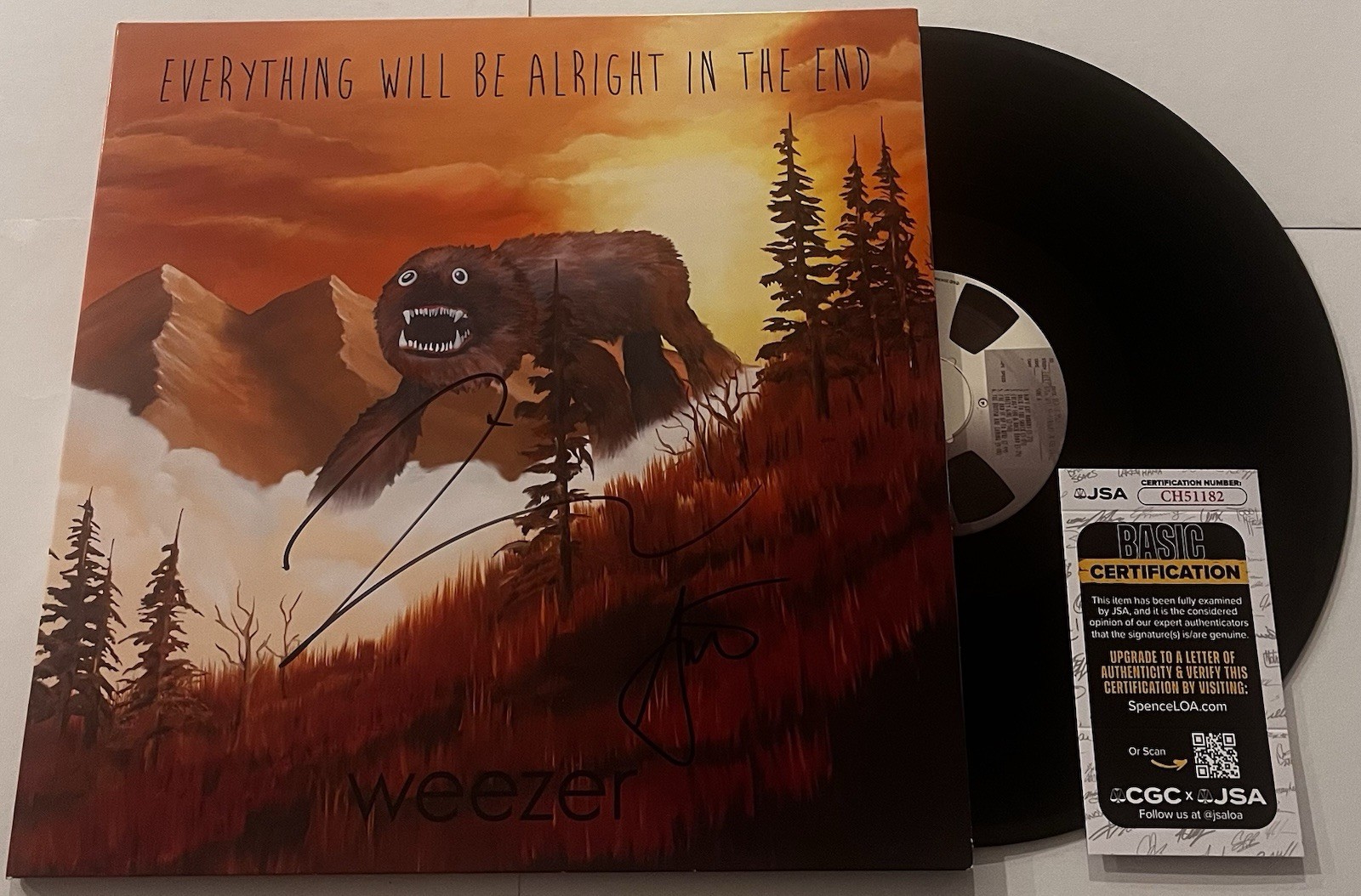 WEEZER SIGNED EVERYTHING WILL BE ALRIGHT LP VINYL RECORD ALBUM RIVERS CUOMO JSA