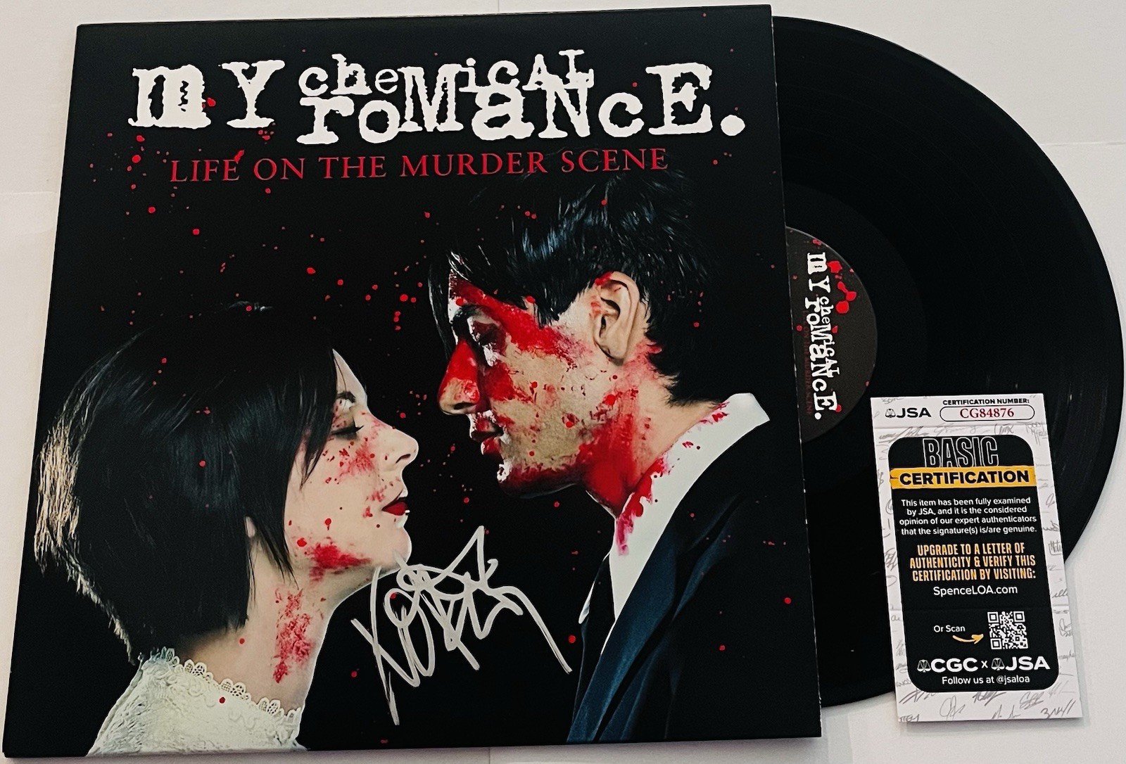 FRANK IERO SIGNED MY CHEMICAL ROMANCE VINYL RECORD ALBUM LIFE MURDER SCENE JSA