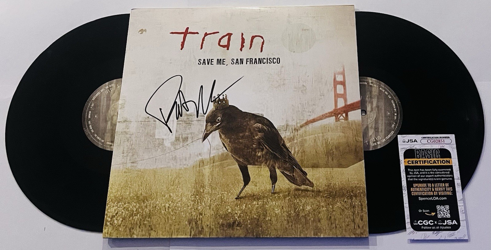 PAT MONAHAN TRAIN BAND SIGNED SAVE ME, SAN FRANCISCO VINYL RECORD ALBUM JSA COA