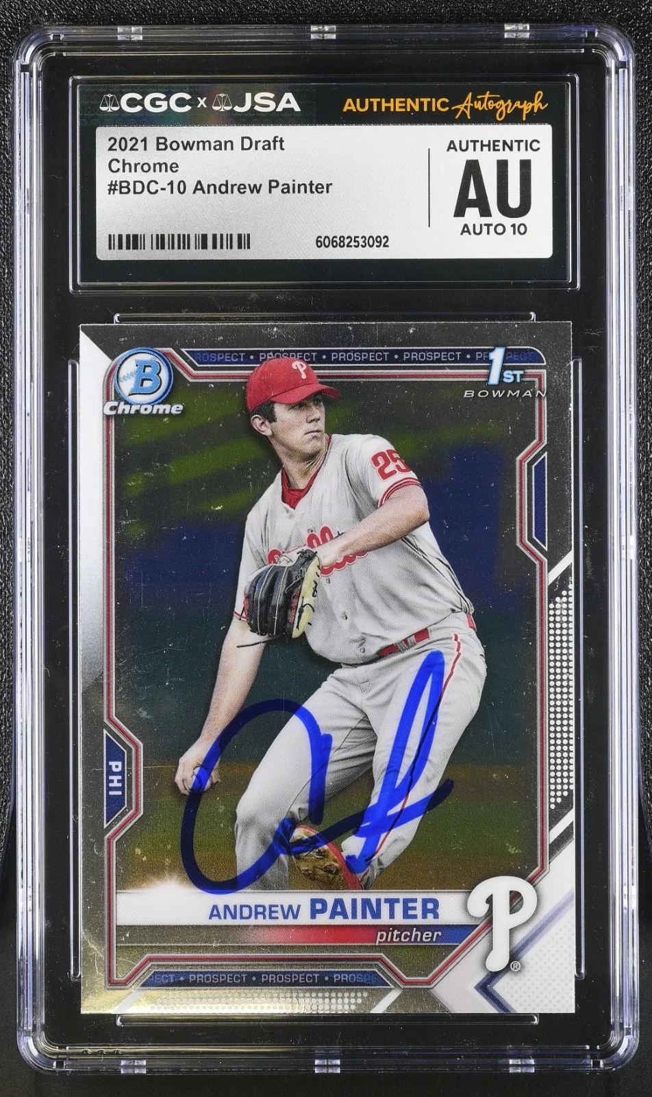 ANDREW PAINTER SIGNED 2021 BOWMAN CHROME DRAFT CARD #BDC-10 CGC AU JSA 10 AUTO