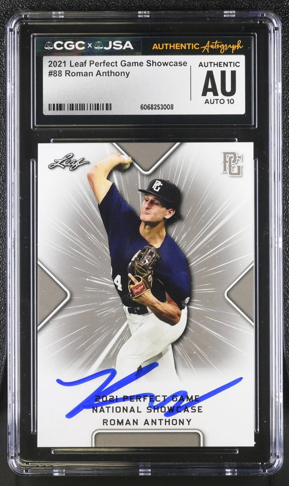 ROMAN ANTHONY SIGNED 2021 LEAF PERFECT GAME ROOKIE CARD #88 CGC AU JSA 10 AUTO