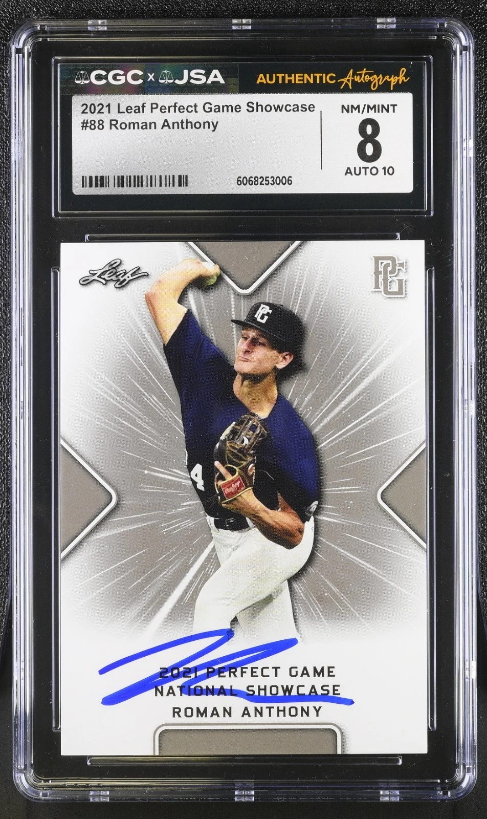 ROMAN ANTHONY SIGNED 2021 LEAF PERFECT GAME ROOKIE CARD #88 CGC 8 JSA 10 AUTO