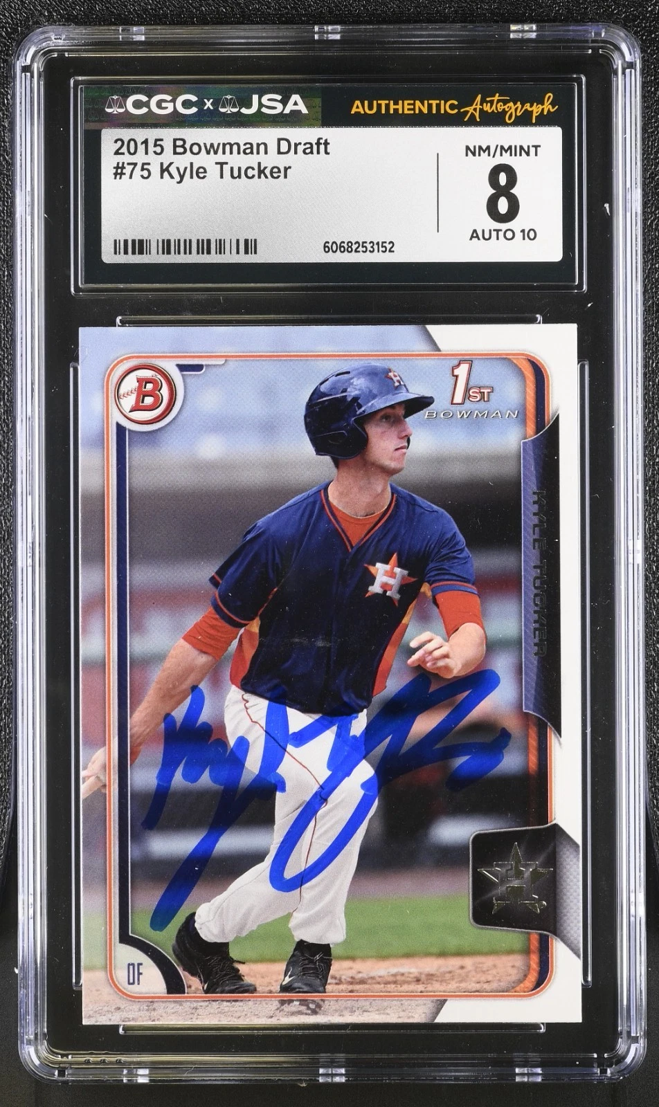 KYLE TUCKER SIGNED 2015 BOWMAN DRAFT ROOKIE CARD #75 CGC 8 JSA 10 AUTO