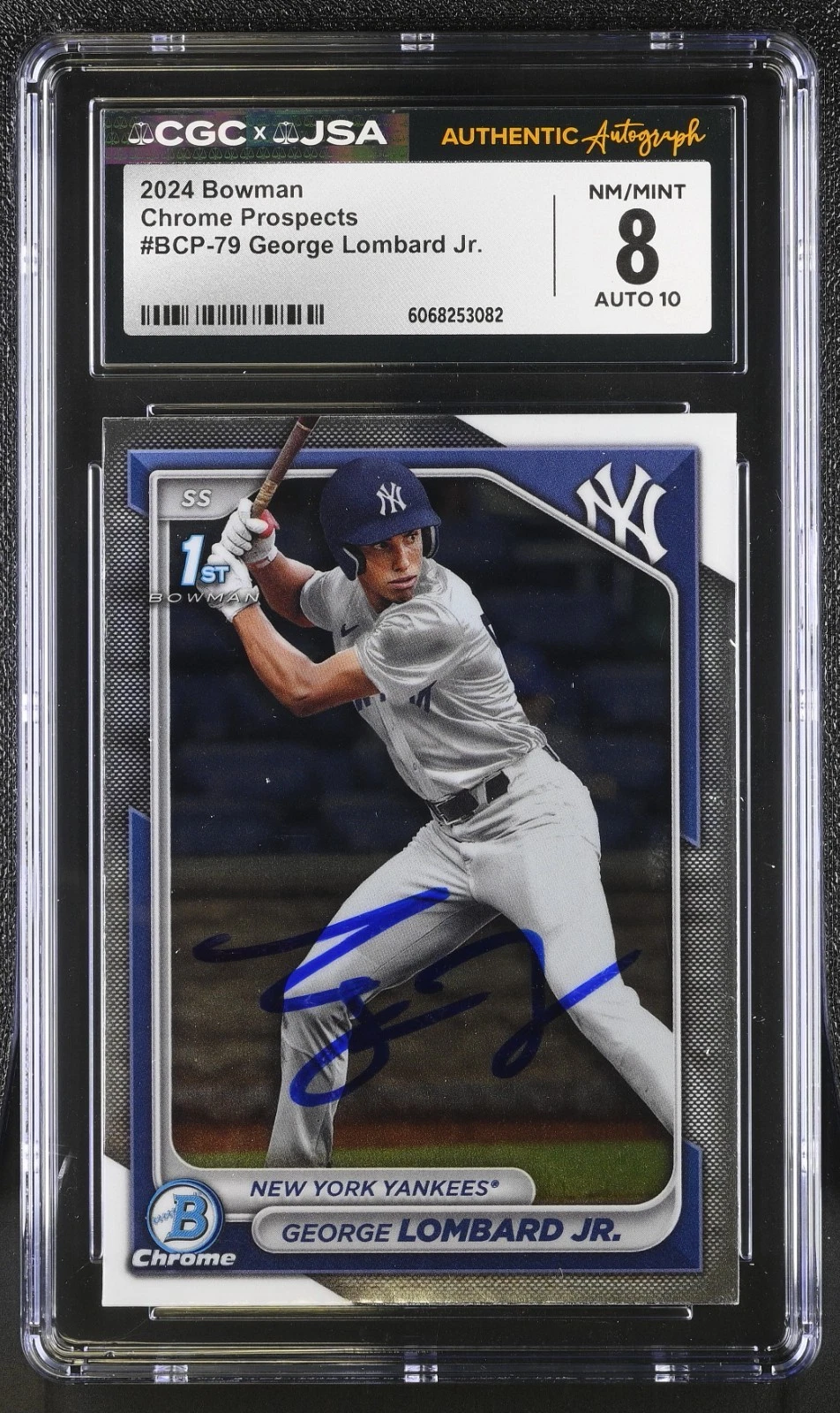 GEORGE LOMBARD SIGNED 2024 BOWMAN CHROME ROOKIE CARD #BCP-79 CGC 8 JSA 10 AUTO