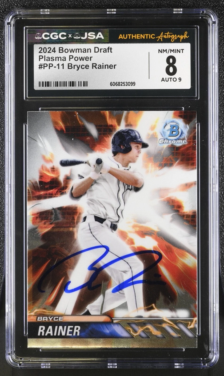 BRYCE RAINER SIGNED 2024 BOWMAN DRAFT PLASMA POWER CARD #PP-11 CGC 8 JSA 9 AUTO