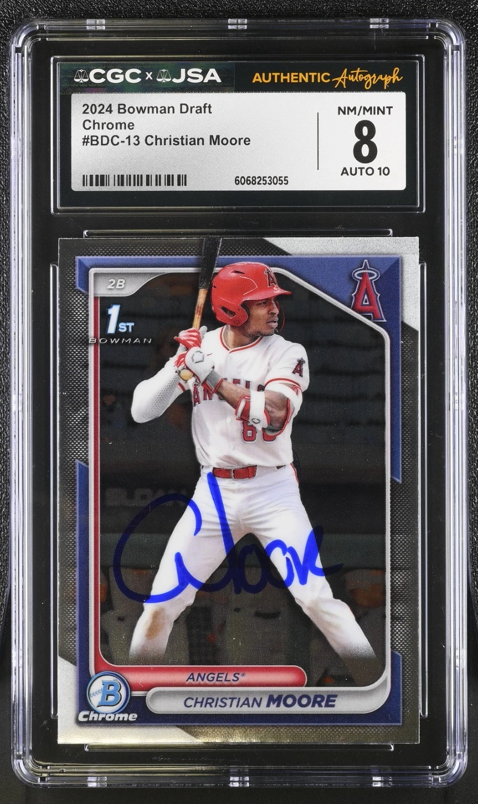 CHRISTIAN MOORE SIGNED 2024 BOWMAN DRAFT CHROME CARD #BDC-13 CGC 8 JSA 10 AUTO
