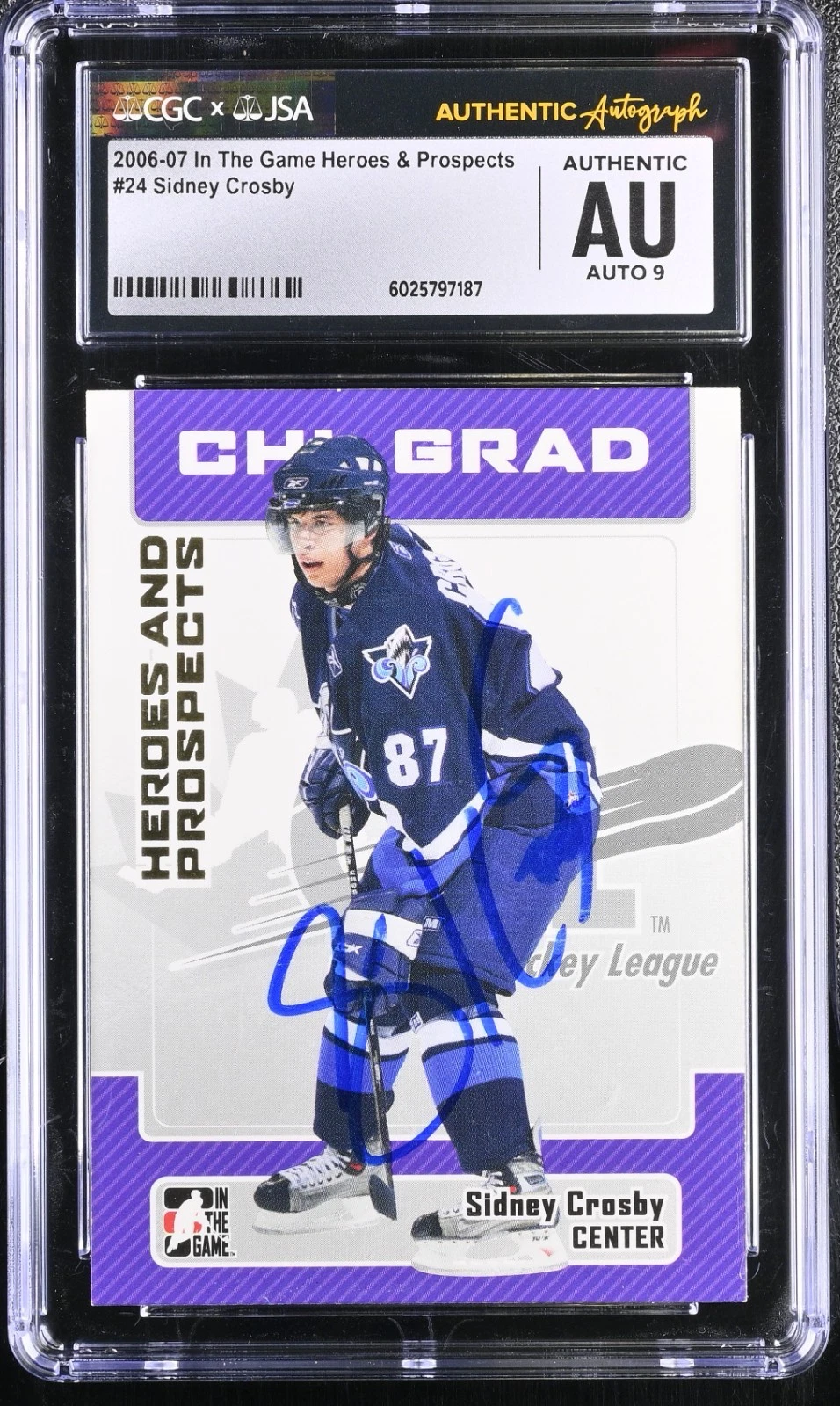 SIDNEY CROSBY SIGNED 2006-07 IN THE GAME PROSPECTS CARD #24 CGC AU JSA 9 AUTO