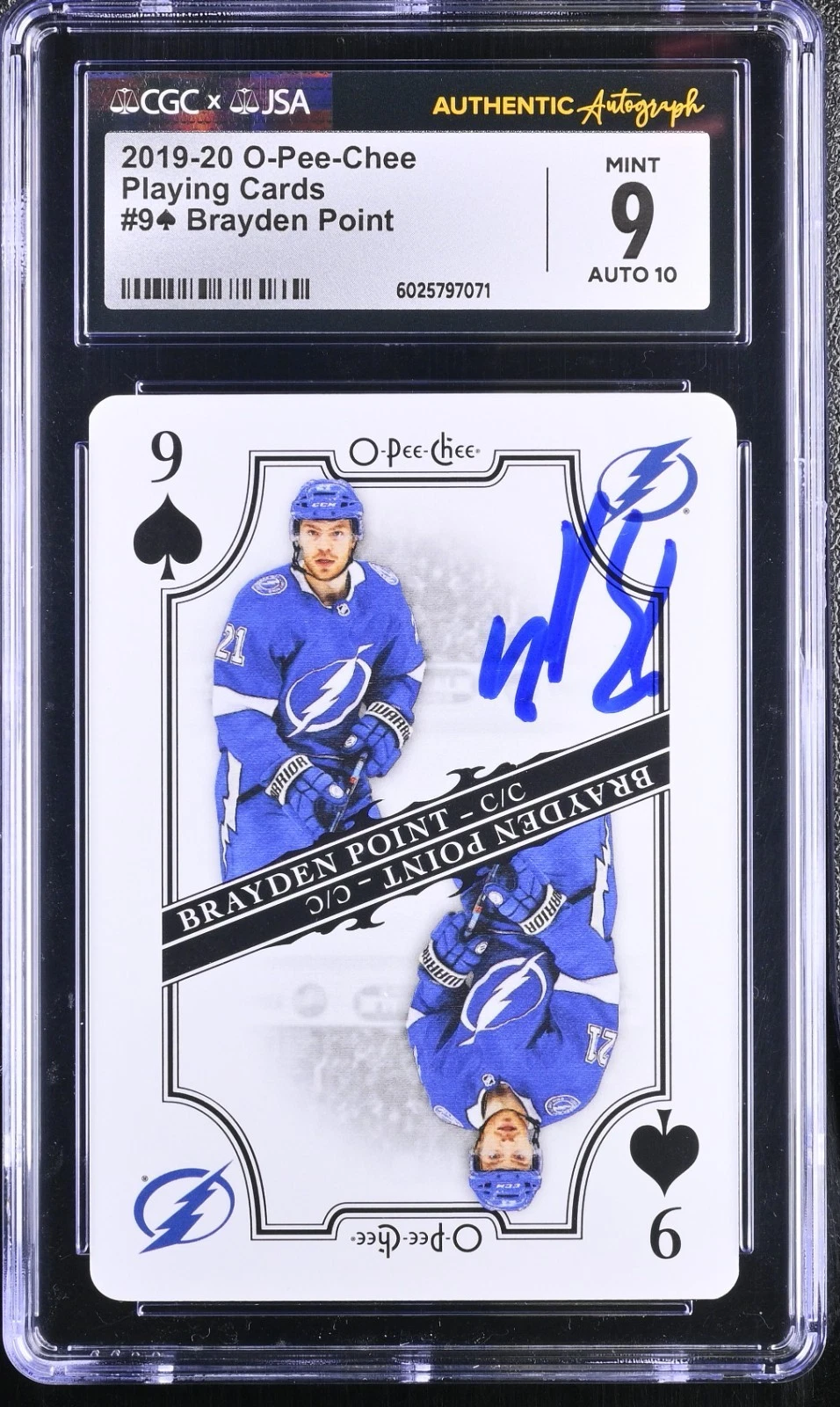 BRAYDEN POINT SIGNED 2019-20 O-PEE-CHEE PLAYING CARDS CARD #9 CGC 9 JSA 10 AUTO