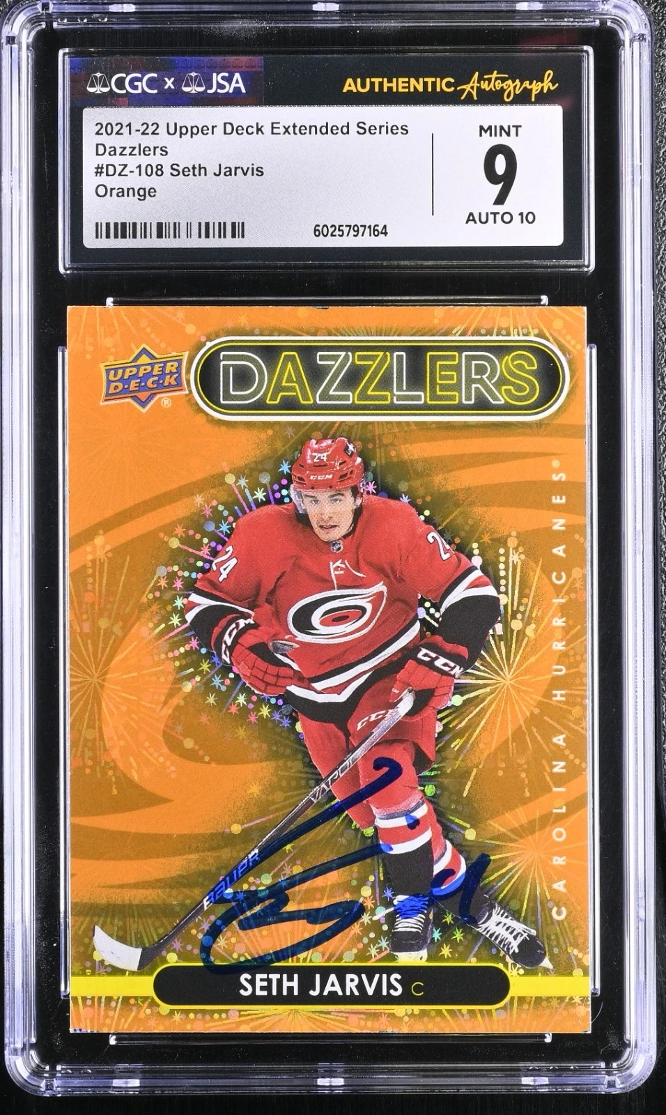 SETH JARVIS SIGNED 2021-22 UPPER DECK DAZZLERS CARD #DZ-108 CGC 9 JSA 10 AUTO COLLECTIBLE MEMORABILIA