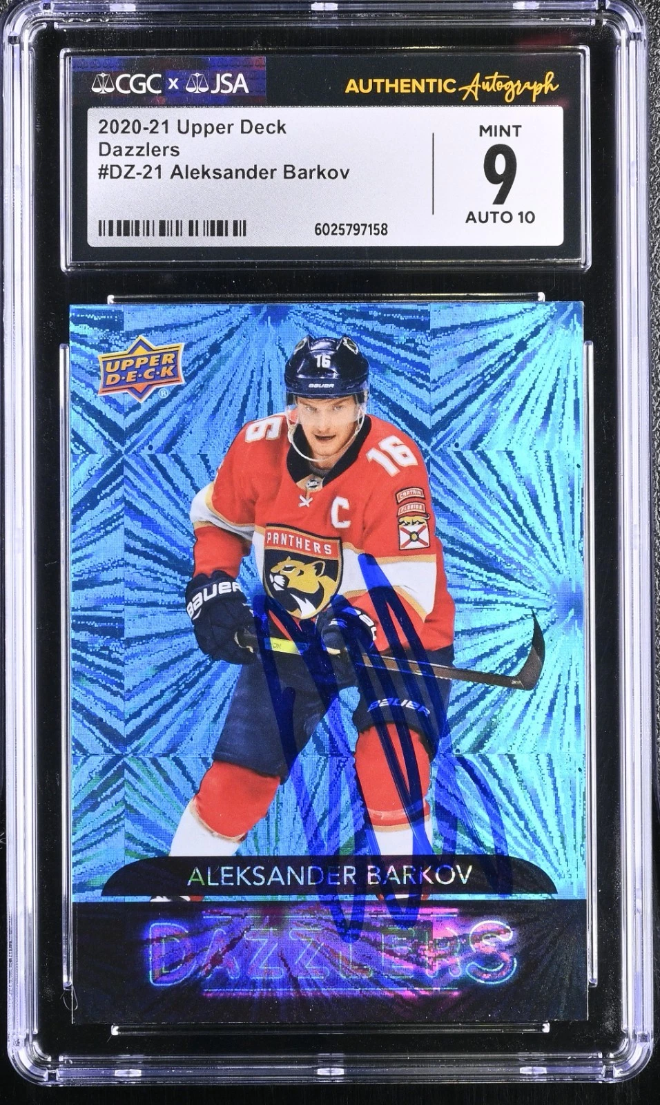 ALEKSANDER BARKOV SIGNED 2020-21 UPPER DECK DAZZLER CARD DZ-21 CGC 9 JSA 10 AUTO