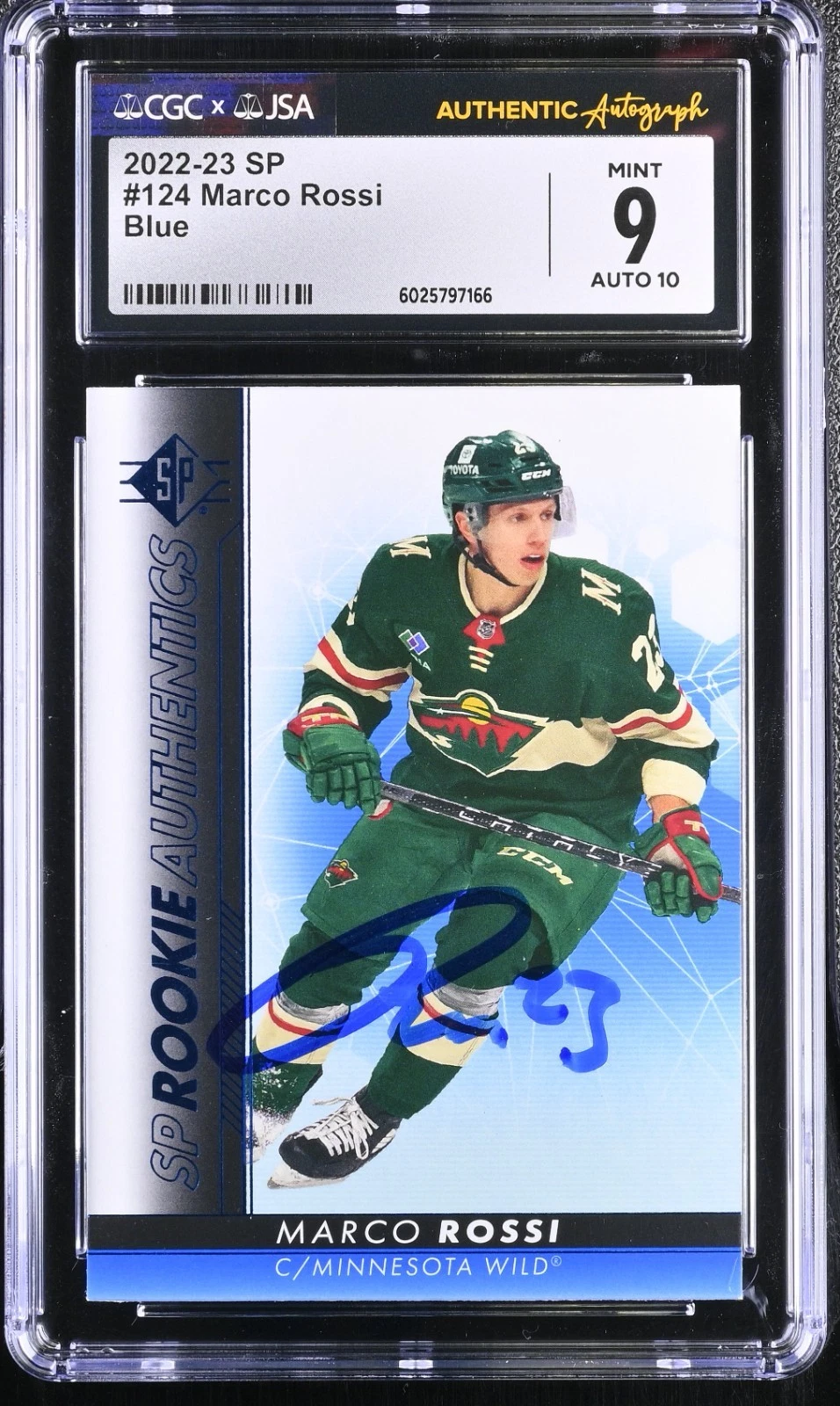 MARCO ROSSI SIGNED 2022-23 SP BLUE ROOKIE CARD #1124 WILD CGC 9 JSA 10 AUTO