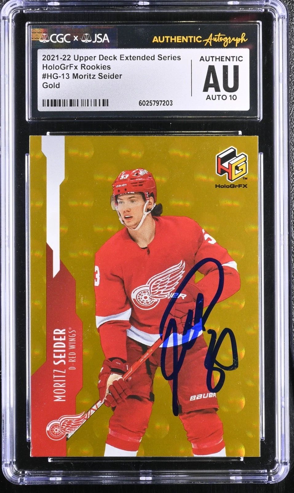 MORITZ SEIDER SIGNED 2021-22 UPPER DECK ROOKIE CARD #HG-13 CGC AU JSA 10 AUTO