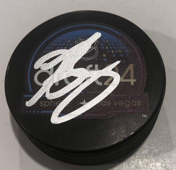 BECKETT SENNECKE SIGNED ANAHEIM DUCKS 2024 NHL DRAFT HOCKEY PUCK W/ CASE COA