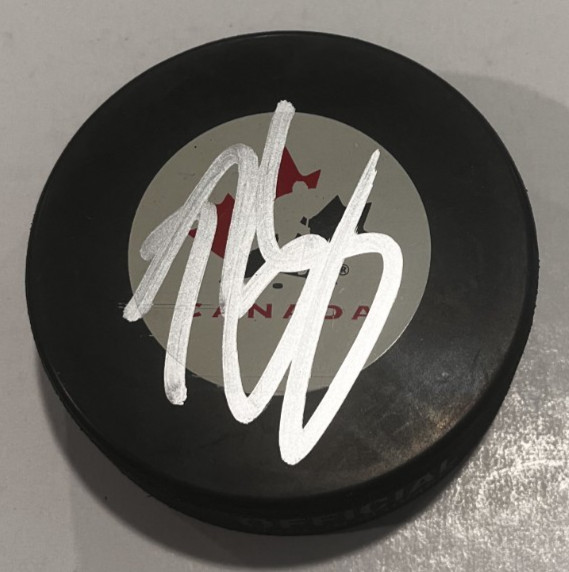 BECKETT SENNECKE SIGNED CANADA HOCKEY PUCK W/ CASE ANAHEIM DUCKS COA
