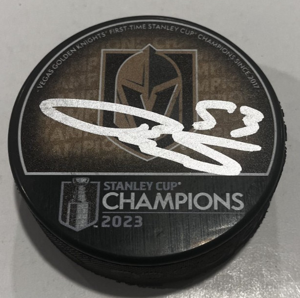 TEDDY BLUEGER SIGNED VEGAS GOLDEN KNIGHTS 2023 STANLEY CUP PUCK W/ CASE COA