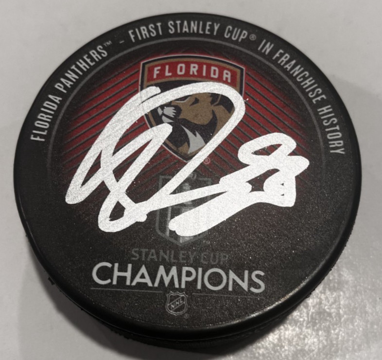 KEVIN STENLUND SIGNED FLORIDA PANTHERS 2024 STANLEY CUP HOCKEY PUCK W/ CASE COA