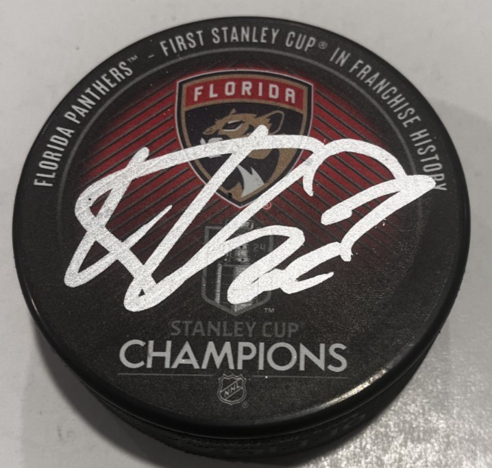 KEVIN STENLUND SIGNED FLORIDA PANTHERS 2024 STANLEY CUP HOCKEY PUCK W/ CASE COA