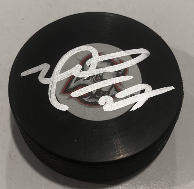 MICHAEL PECA SIGNED BUFFALO SABRES HOCKEY PUCK W/ CASE COA