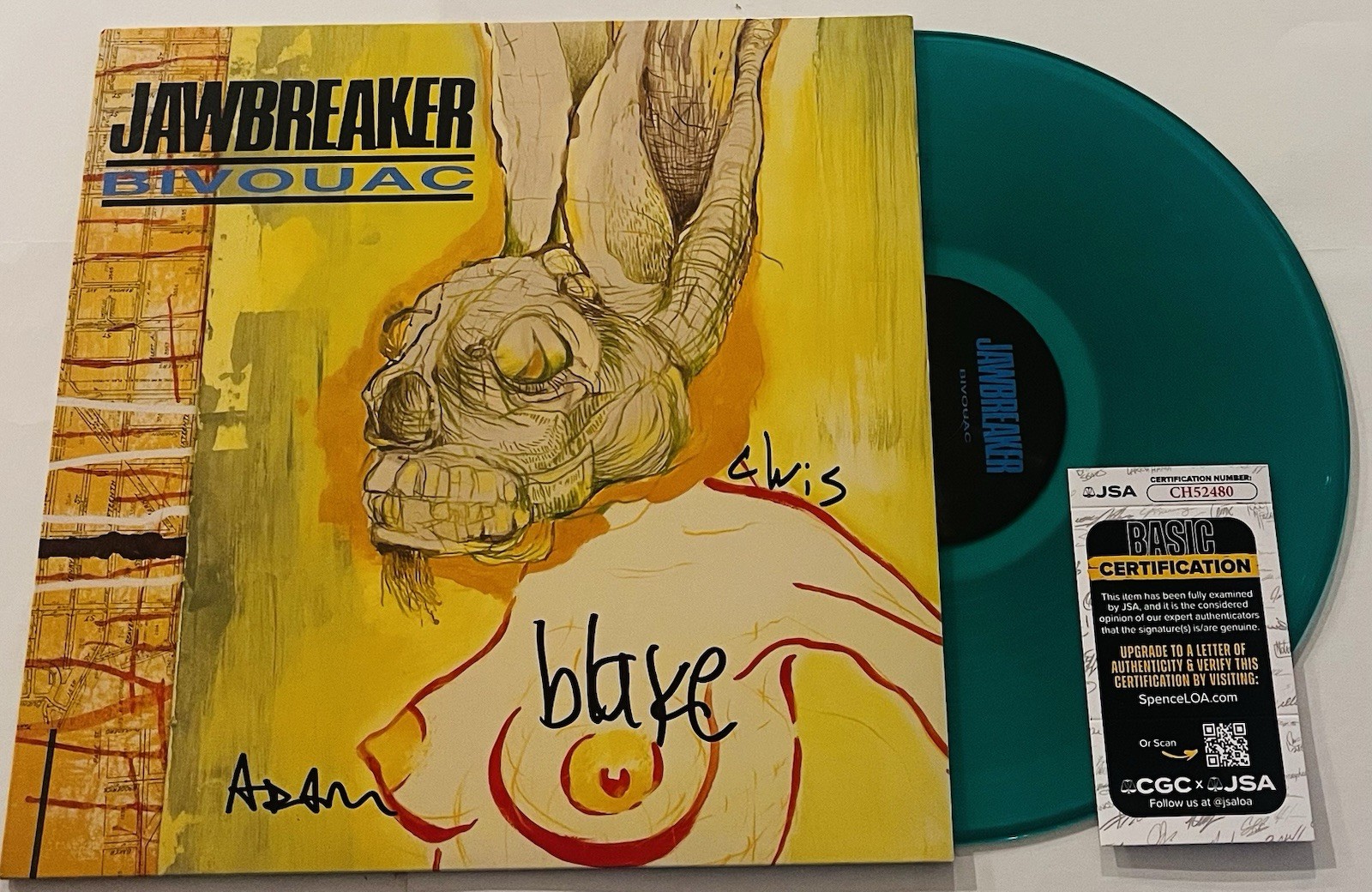 JAWBREAKER BAND SIGNED BIVOUAC LP VINYL RECORD ALBUM BLAKE SCHWARZENBACH JSA COA