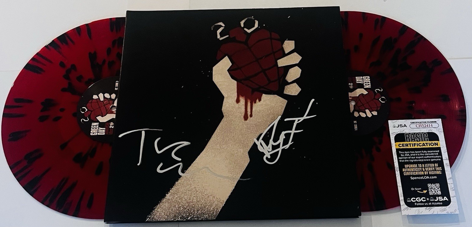 GREEN DAY SIGNED AMERICAN IDIOT 20 YEARS LP VINYL RECORD ALBUM TRE & MIKE JSA