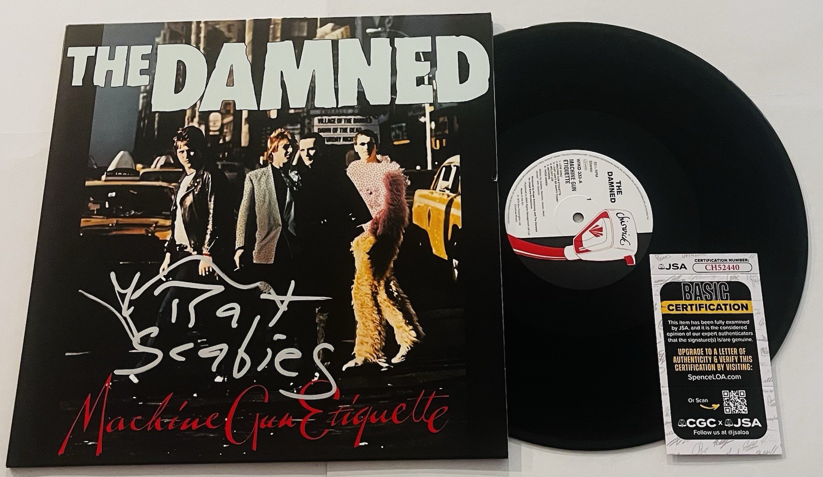 THE DAMNED SIGNED MACHINE GUN ETIQUETTE VINYL RECORD ALBUM RAT SCABIES JSA COA