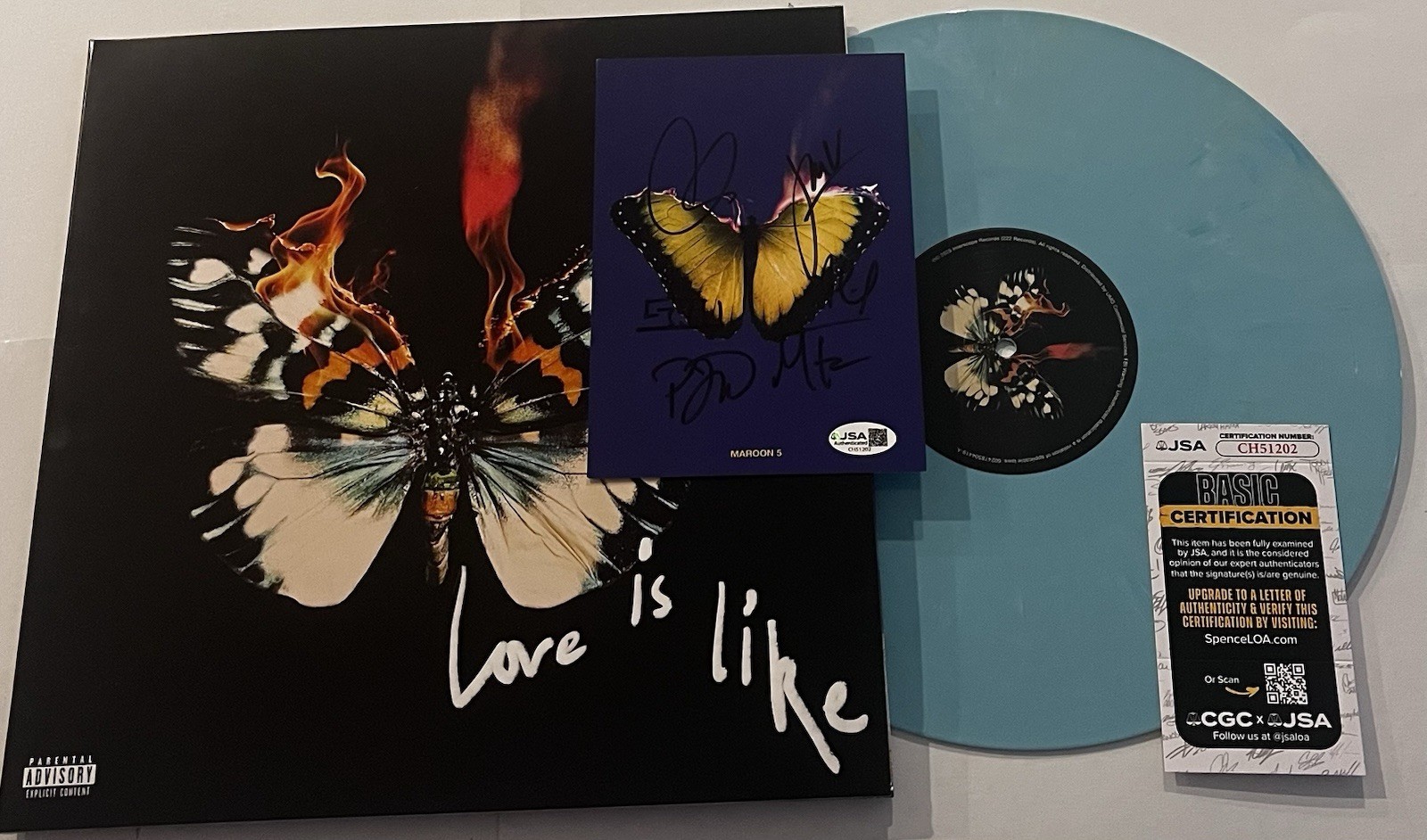 MAROON 5 BAND SIGNED LOVE IS LIKE LP VINYL RECORD ALBUM ADAM LEVINE +5 JSA COA