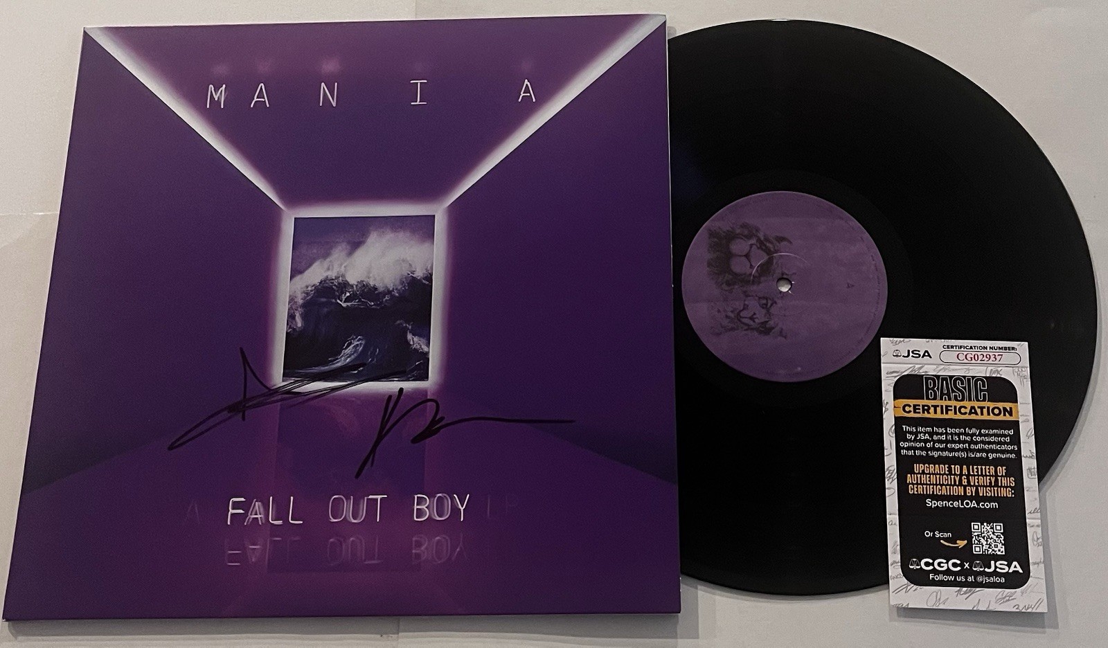 FALL OUT BOY SIGNED MANIA LP VINYL RECORD ALBUM PATRICK STUMP ANDY JSA COA