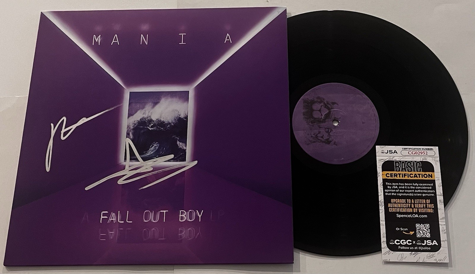 FALL OUT BOY SIGNED MANIA LP VINYL RECORD ALBUM PATRICK STUMP ANDY JSA COA