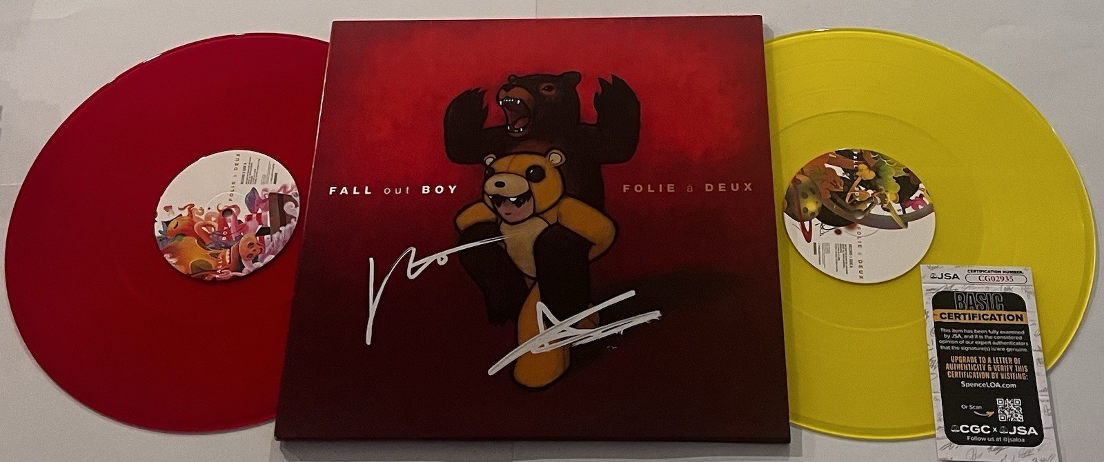 FALL OUT BOY SIGNED FOLIE A DEUX LP VINYL RECORD ALBUM PATRICK STUMP JSA COA