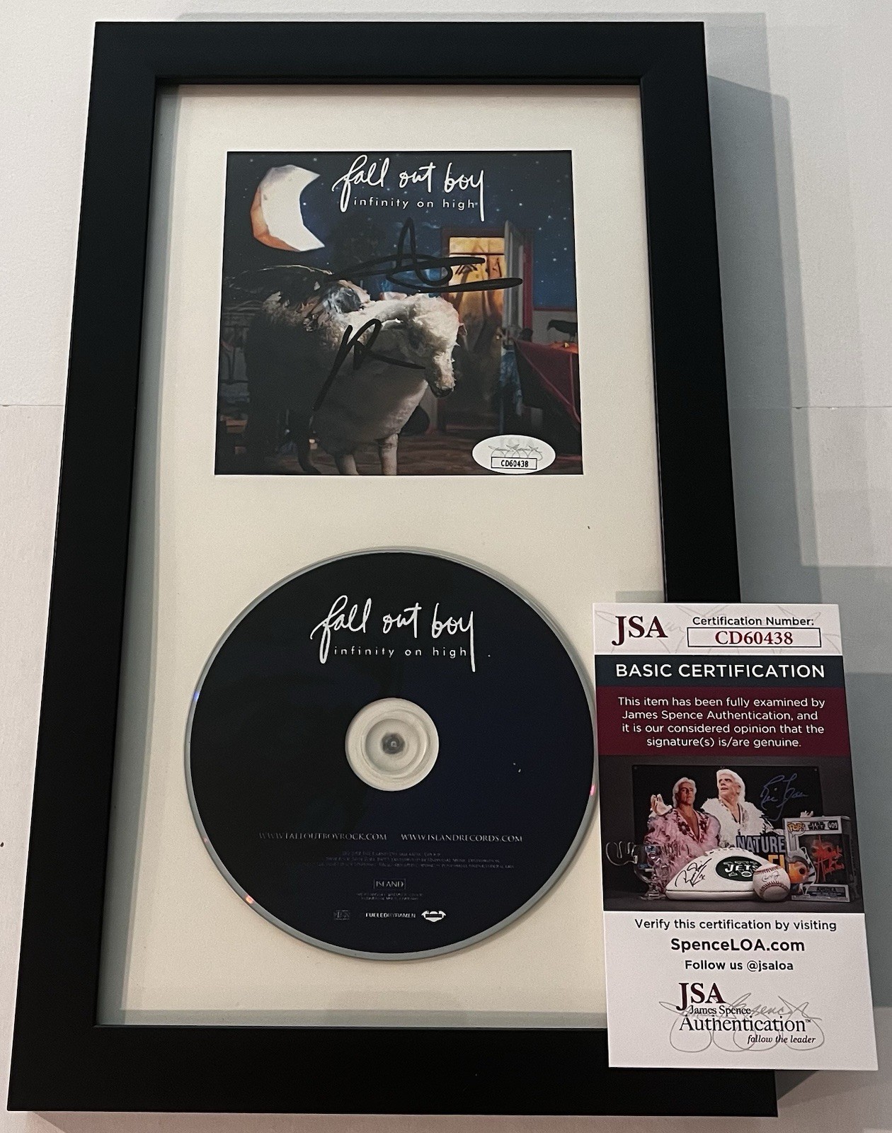 FALL OUT BOY SIGNED INFINITY ON HIGH FRAMED CD ALBUM PATRICK STUMP ANDY JSA COA