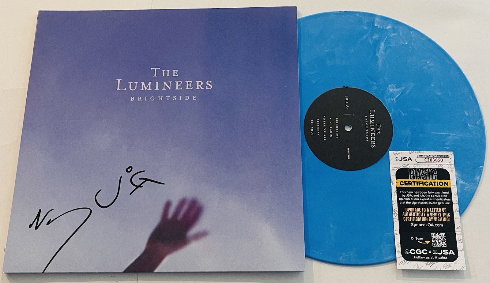 THE LUMINEERS BAND SIGNED BRIGHTSIDE VINYL RECORD ALBUM WESLEY SCHULTZ JSA COA