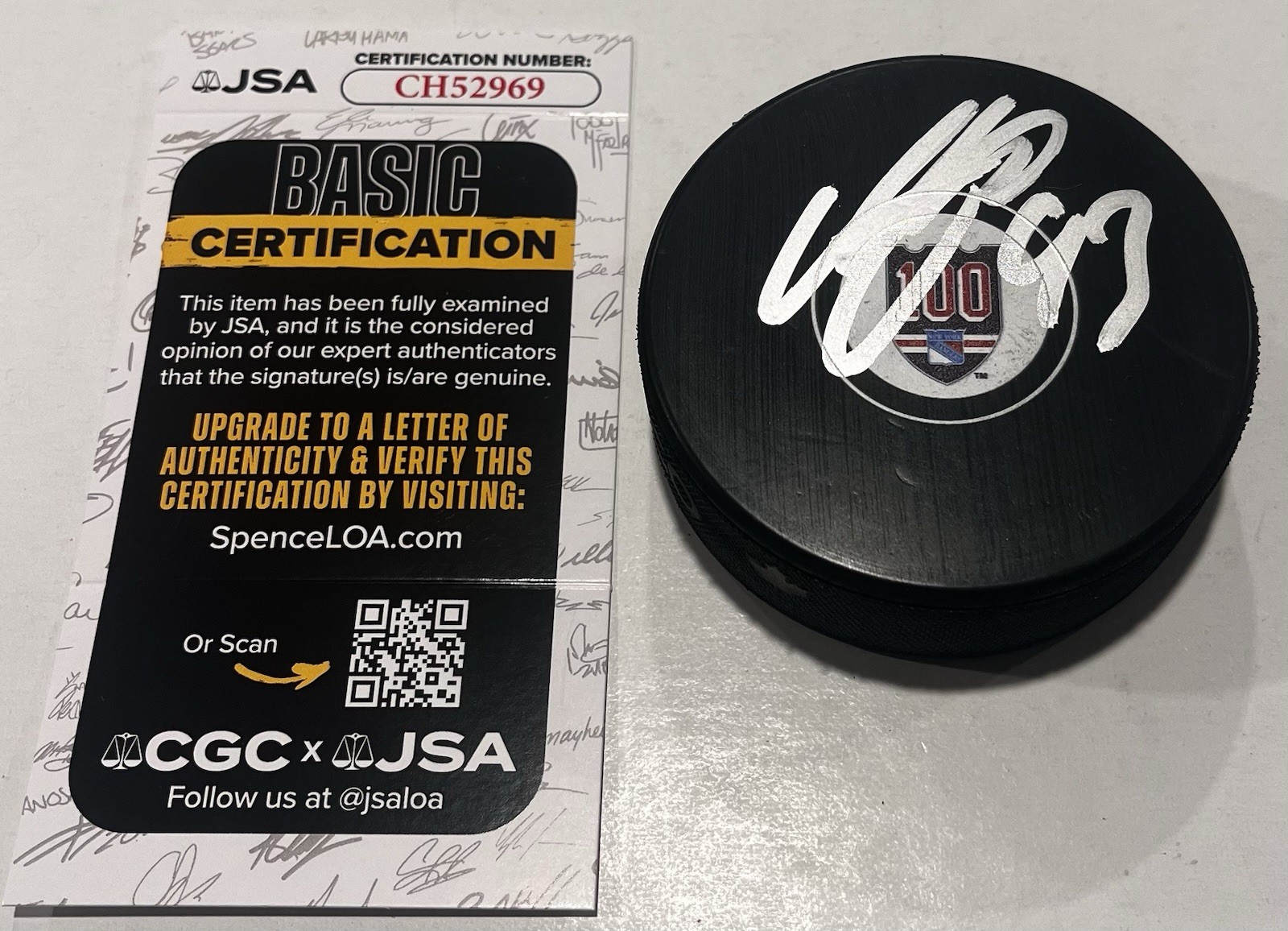 MIKA ZIBANEJAD SIGNED NEW YORK RANGERS 100 YEARS HOCKEY PUCK W/ CASE JSA COA