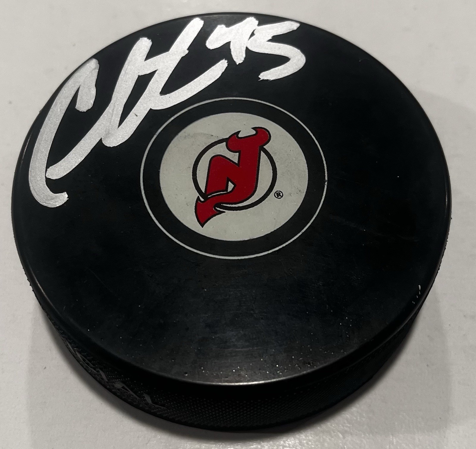COLTON WHITE SIGNED NEW JERSEY DEVILS HOCKEY PUCK W/ CASE COA