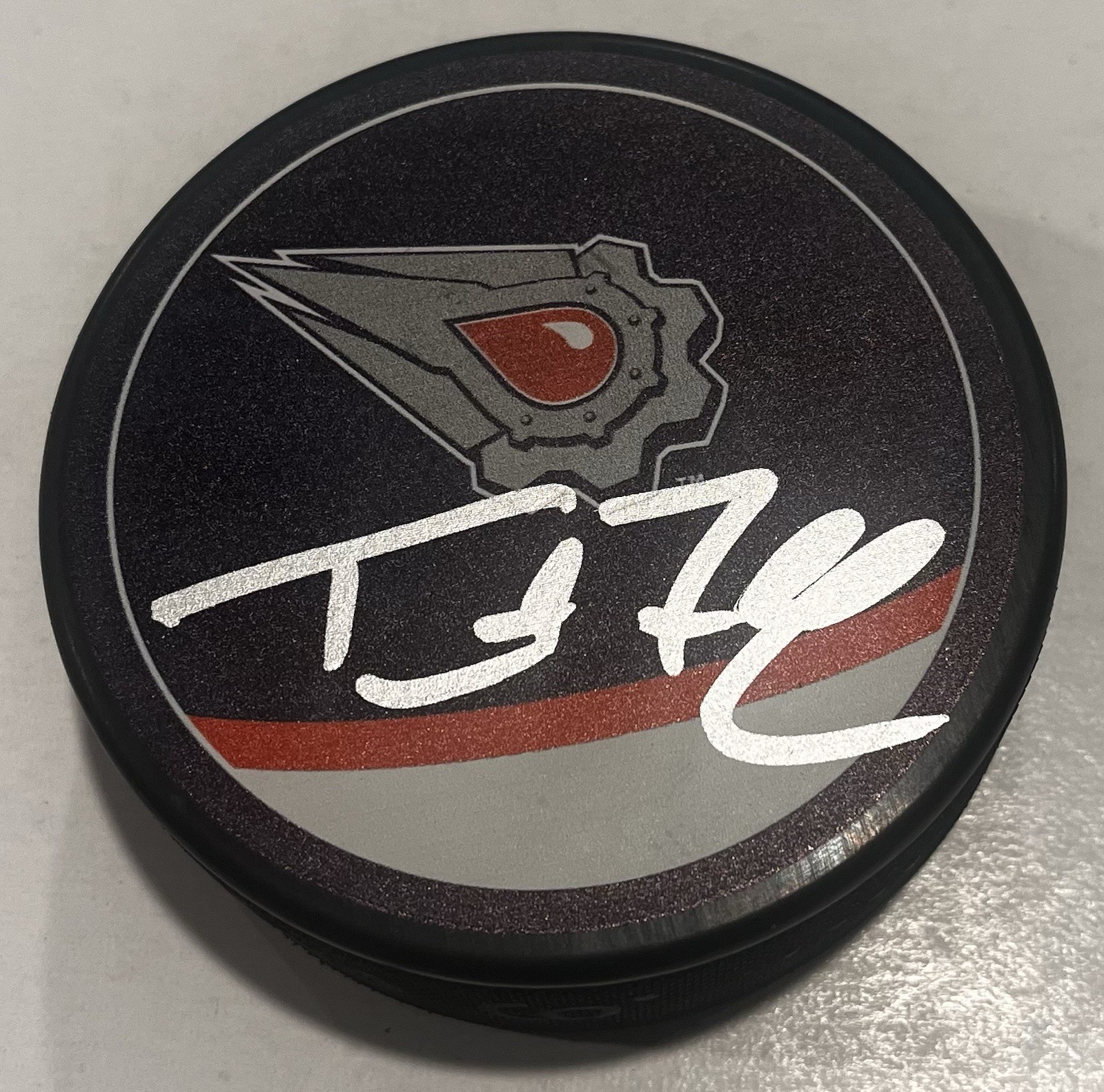 TRENT FREDERIC SIGNED EDMONTON OILERS HOCKEY PUCK W/ CASE COA
