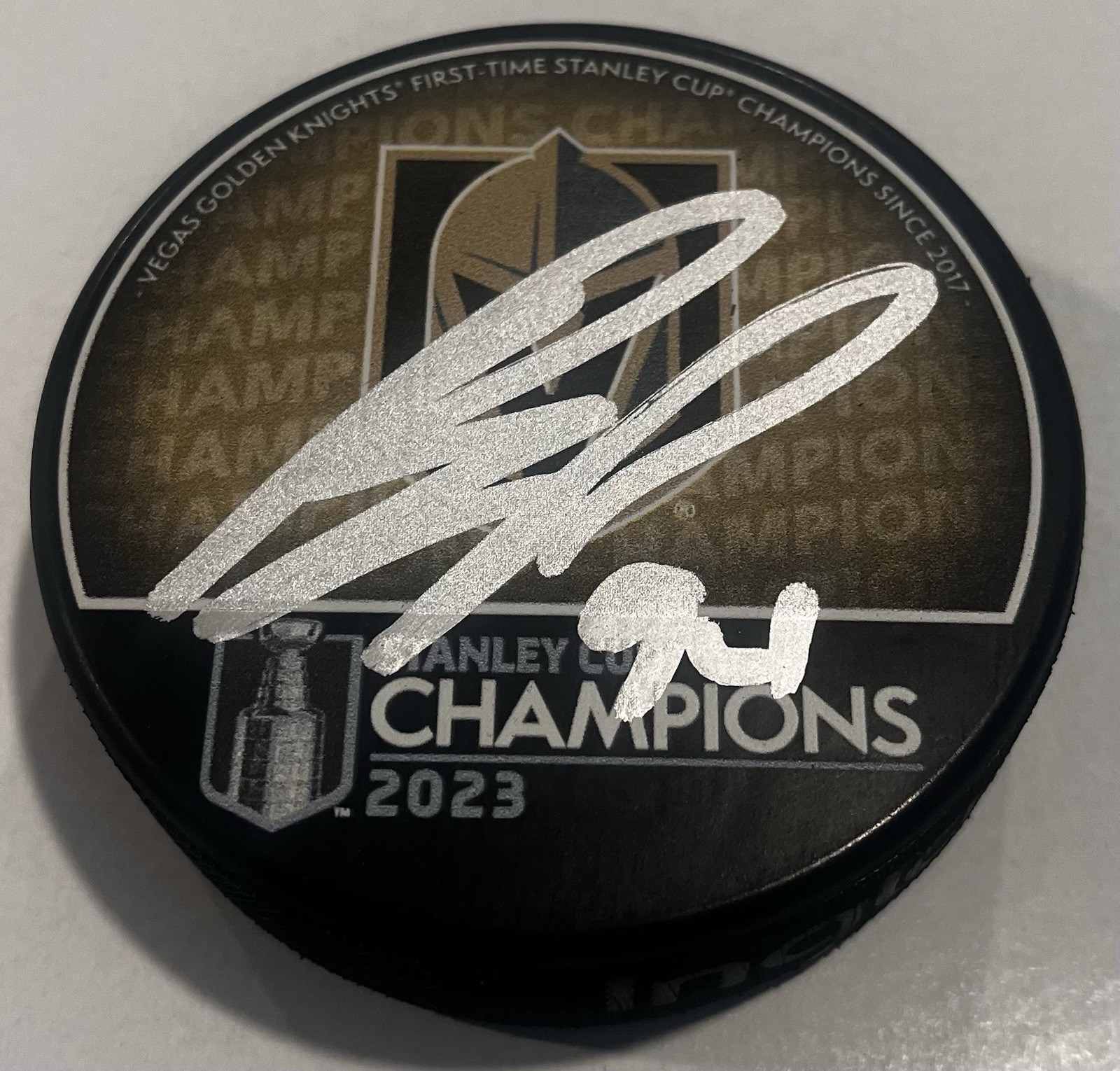BRAYDEN PACHAL SIGNED VEGAS GOLDEN KNIGHTS 2023 STANLEY CUP PUCK W/ CASE COA