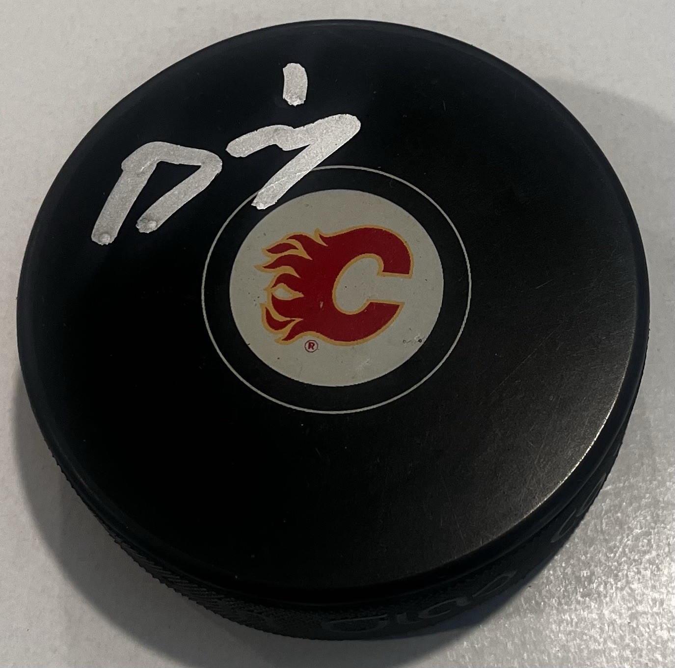 DEVIN COOLEY SIGNED CALGARY FLAMES HOCKEY PUCK W/ CASE COA