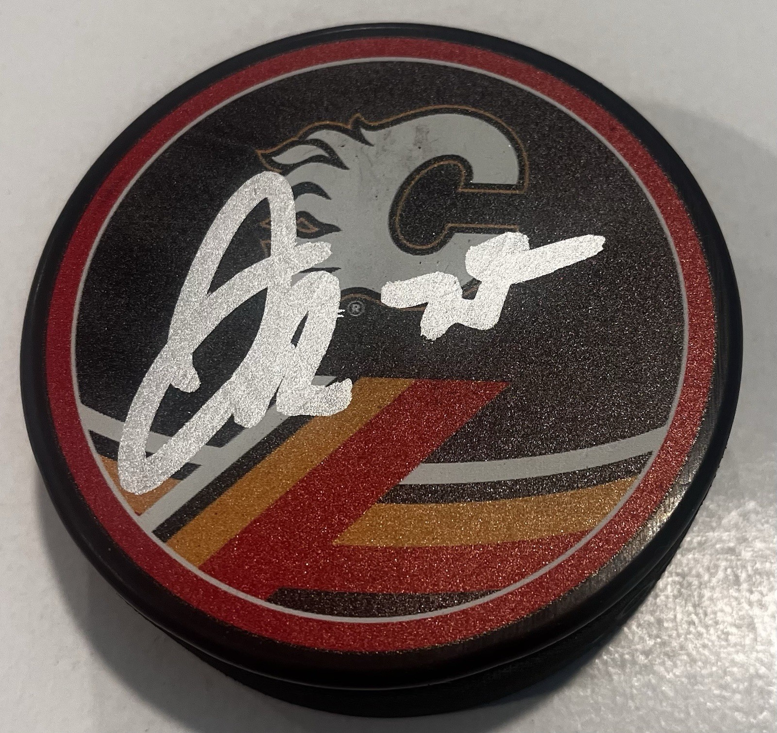 JAKE BEAN SIGNED CALGARY FLAMES HOCKEY PUCK W/ CASE COA