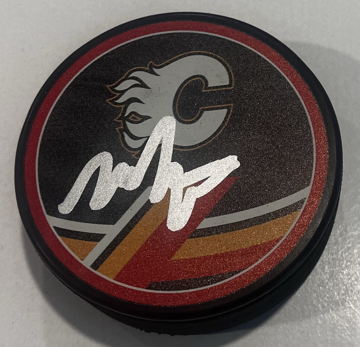 MORGAN FROST SIGNED CALGARY FLAMES HOCKEY PUCK W/ CASE COA