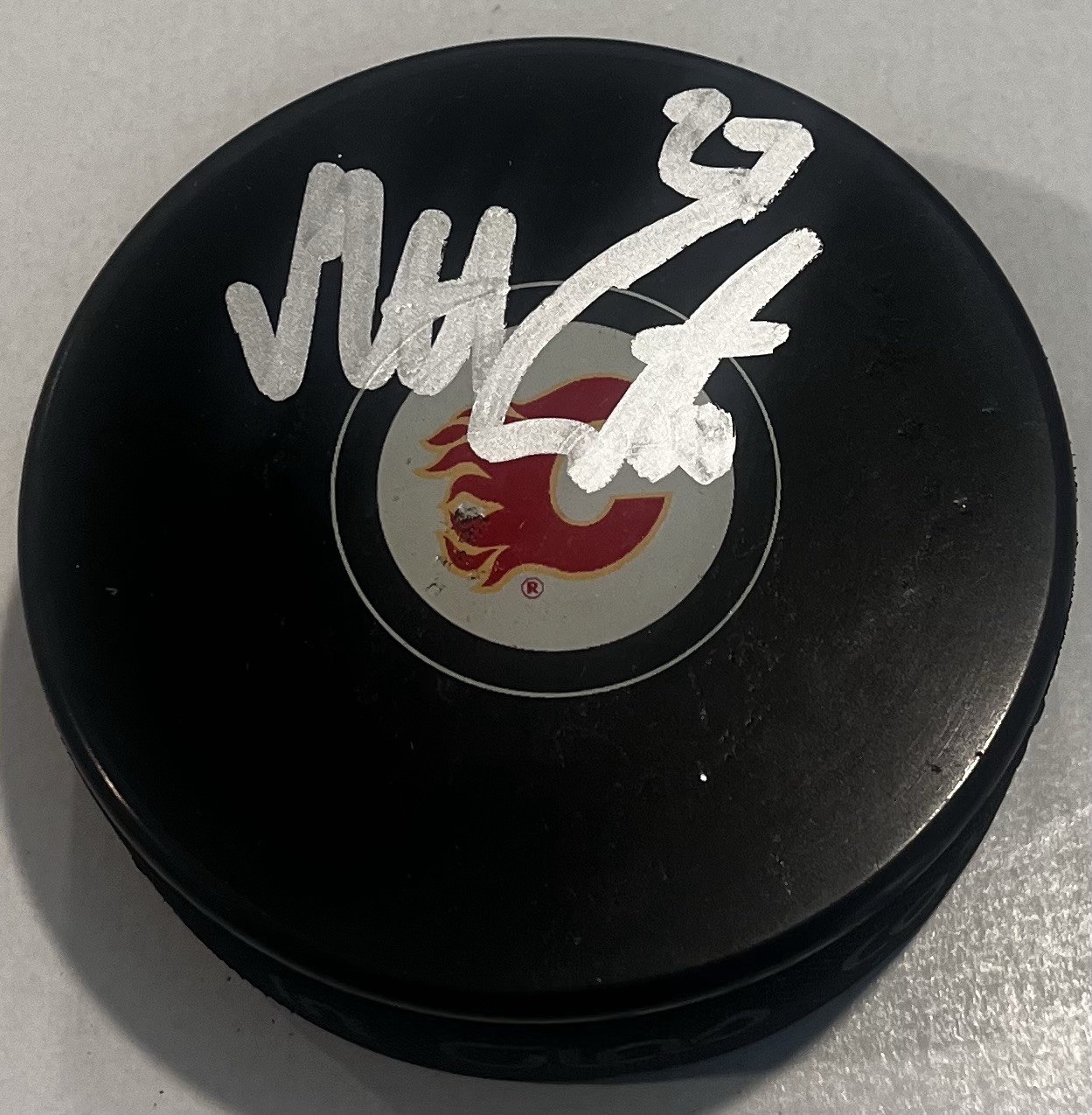 MATT CORONATO SIGNED CALGARY FLAMES HOCKEY PUCK W/ CASE COA
