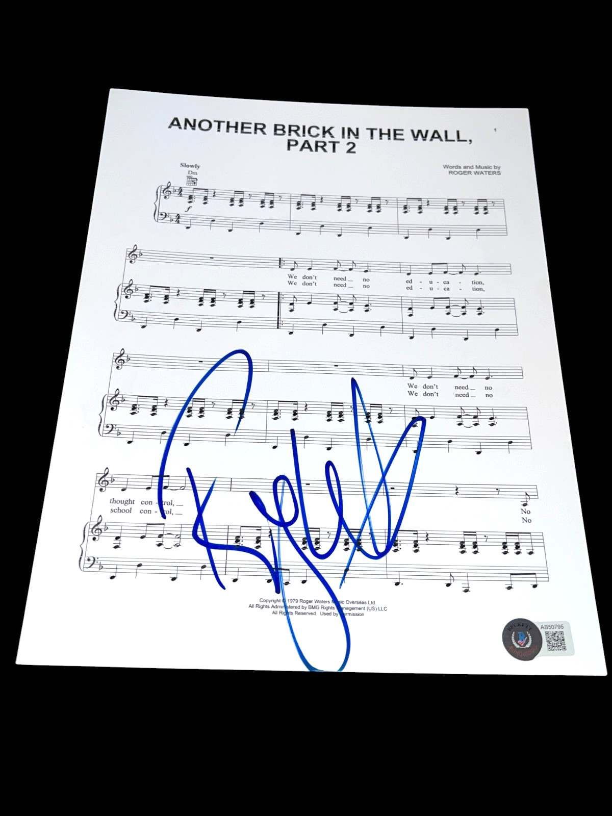 ROGER WATERS SIGNED AUTOGRAPH SHEET MUSIC COMFORTABLY NUMB PINK FLOYD BECKETT D