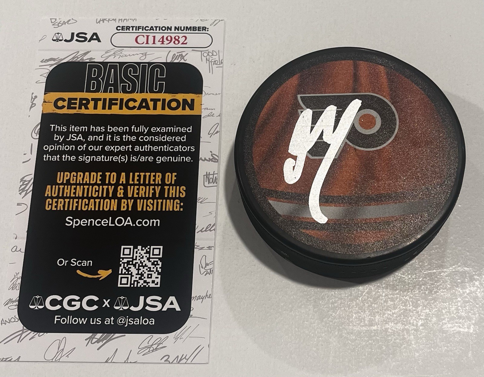 MATVEI MICHKOV SIGNED PHILADELPHIA FLYERS HOCKEY PUCK W/ CASE JSA COA