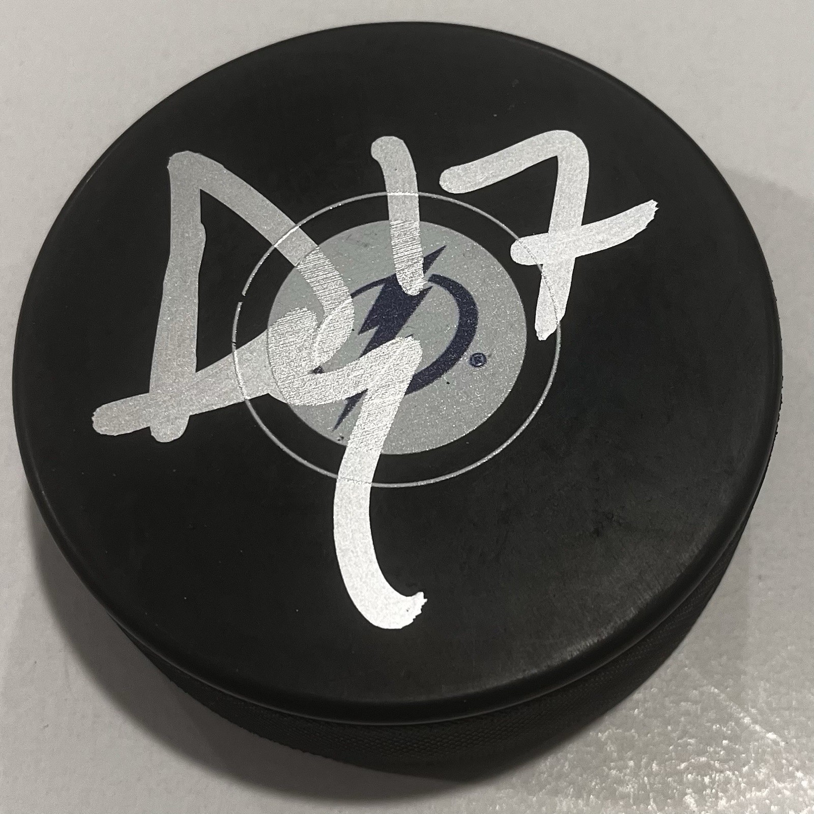 DOMINIC JAMES SIGNED TAMPA BAY LIGHTNING HOCKEY PUCK W/ CASE COA