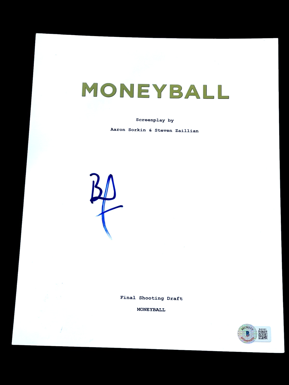 BRAD PITT SIGNED AUTOGRAPH MOVIE SCRIPT MONEYBALL BECKETT BAS COA F